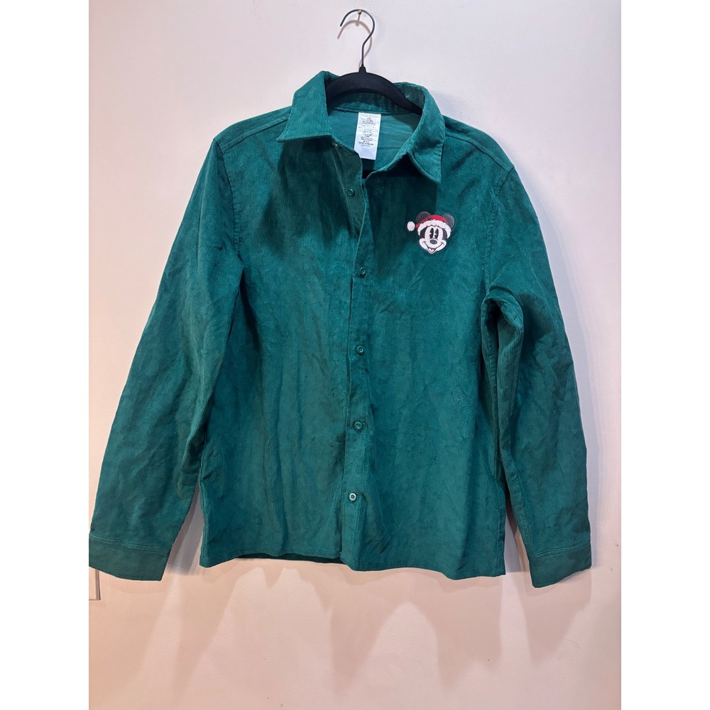 Disney Mickey Mouse Christmas Green‎ Corduroy Button Down Shirt Mens Small S